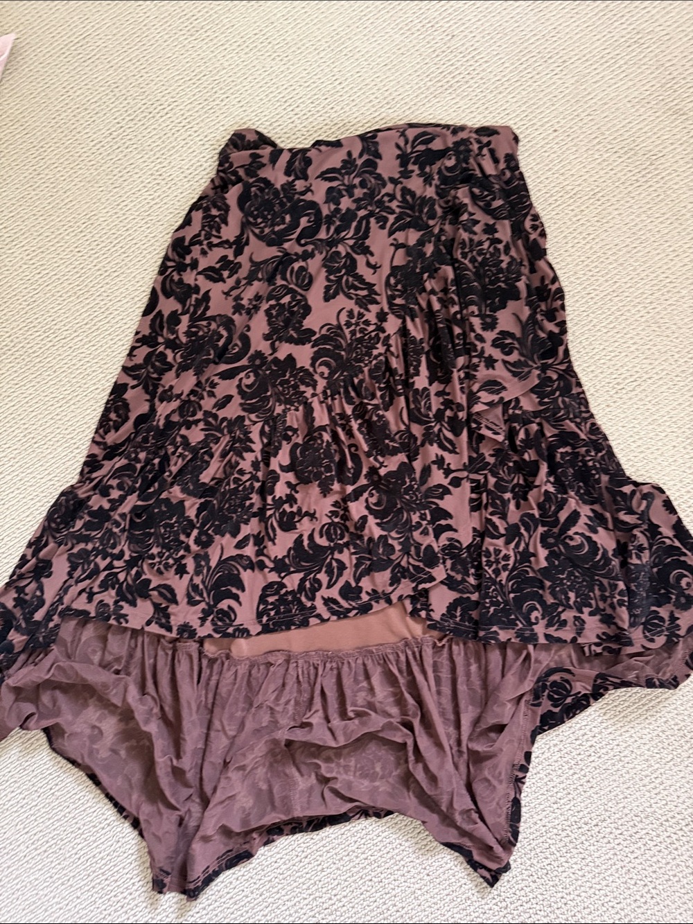 Brown/Mauve/Black  Floral Burnout High-Low Skirt